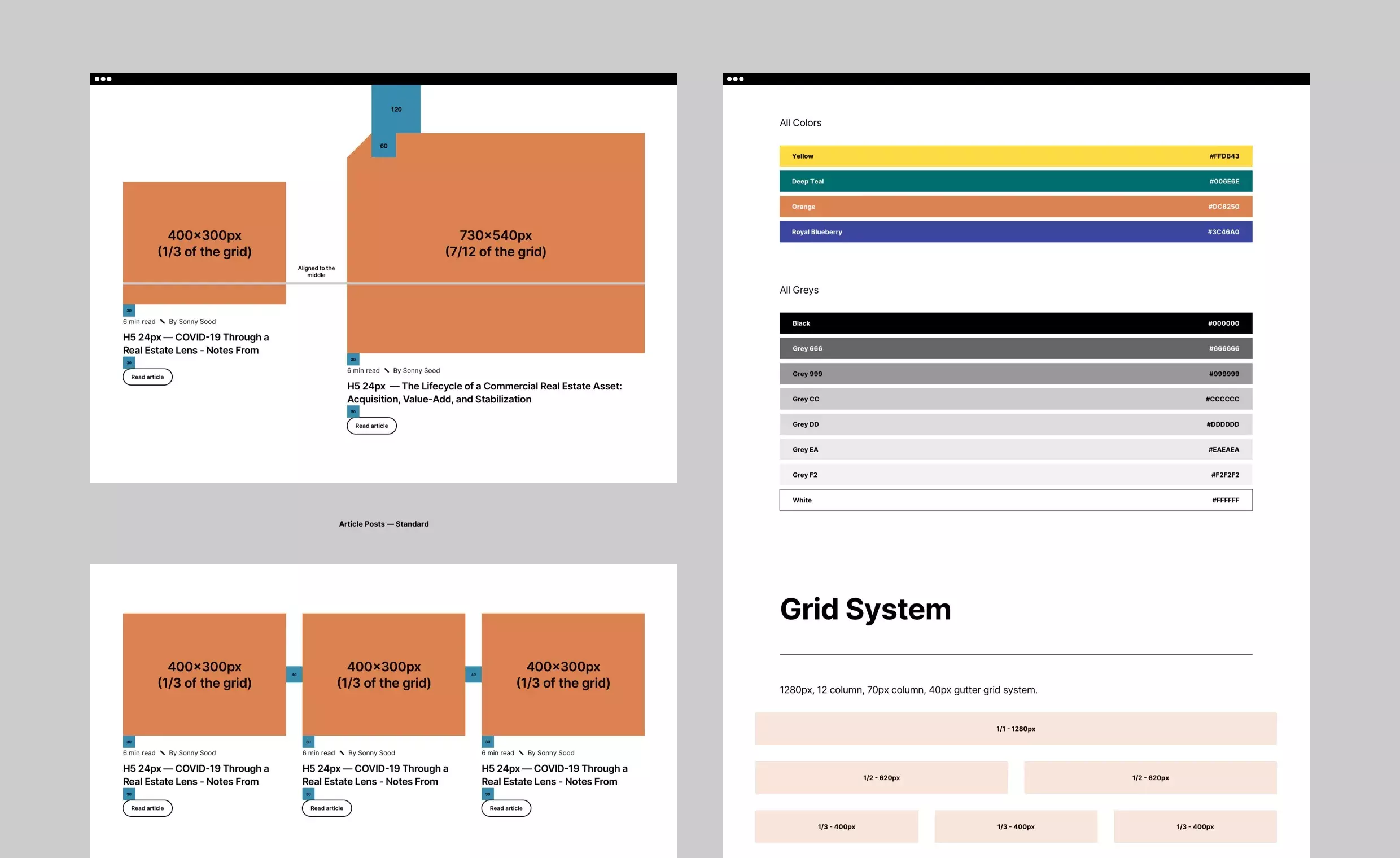 Immo color palette and grid system