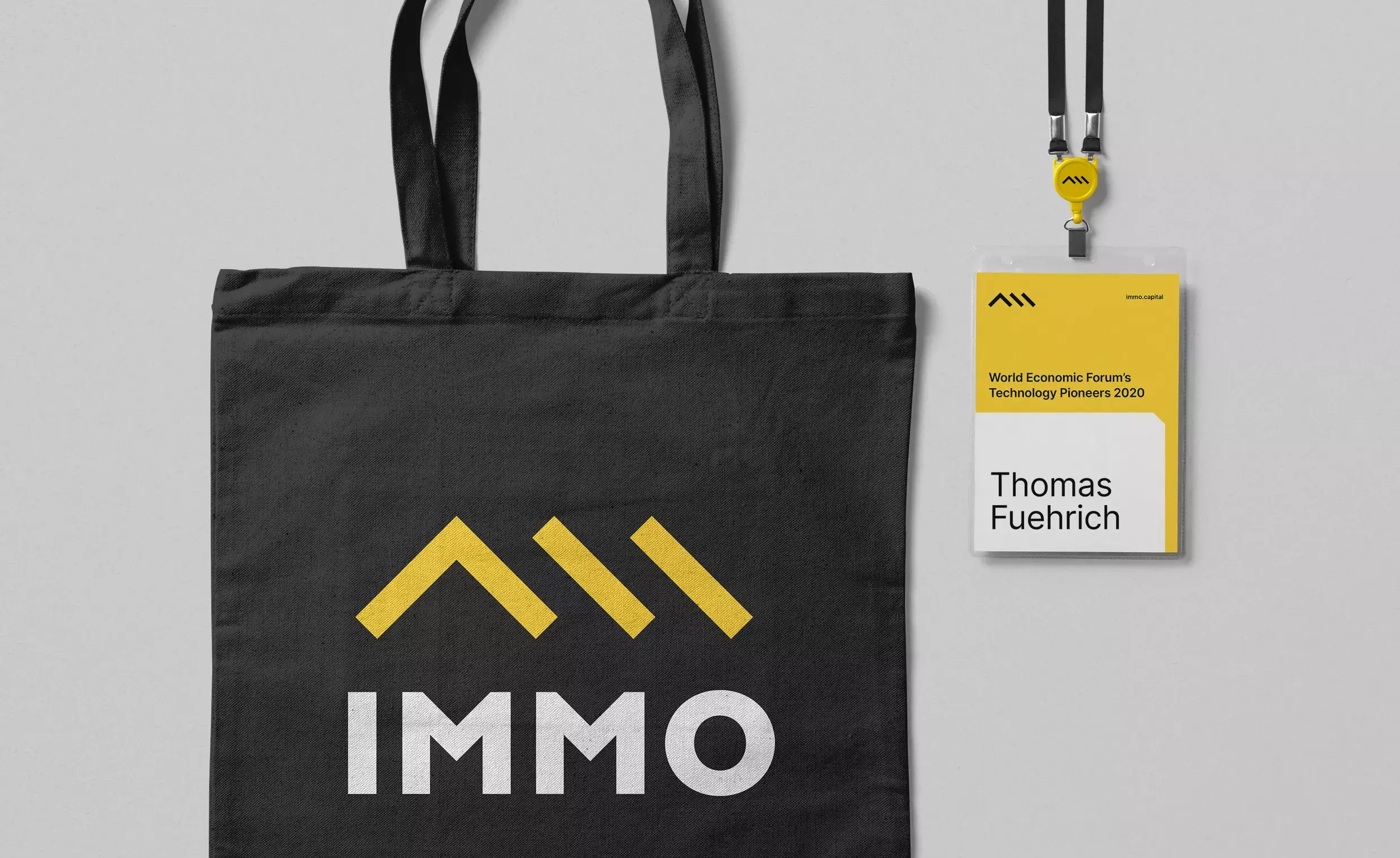 Immo canvas tote bag and even name tag simulations by BB Agency