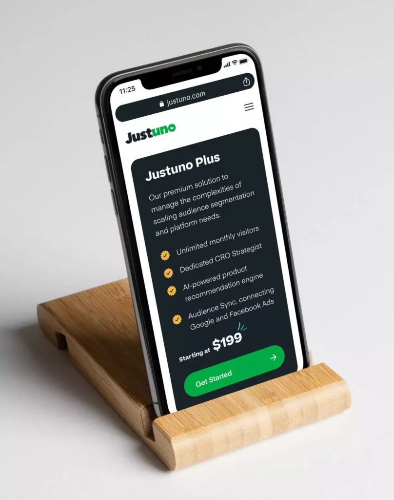 Justuno website on a phone