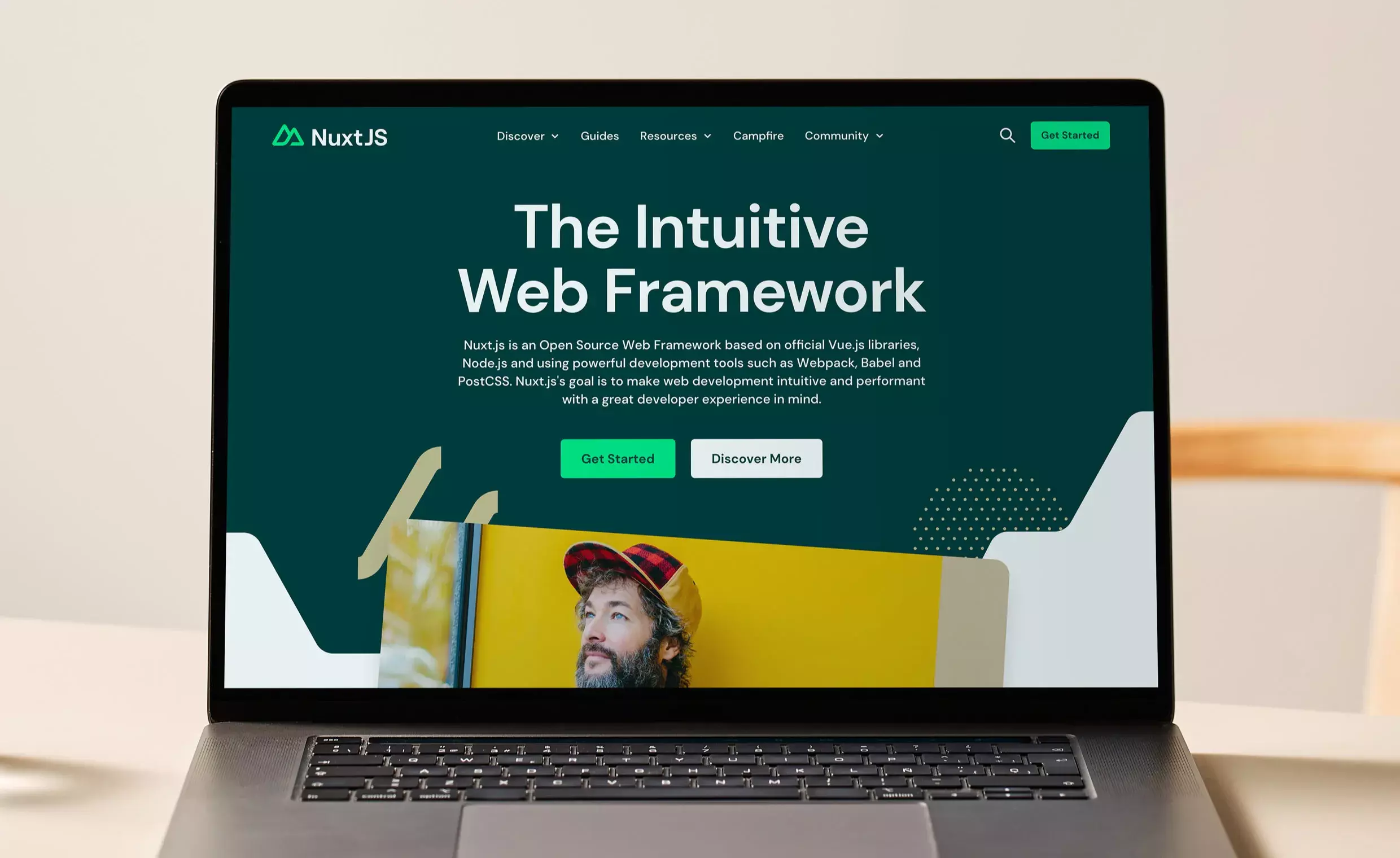 NuxtJS website on a laptop screen