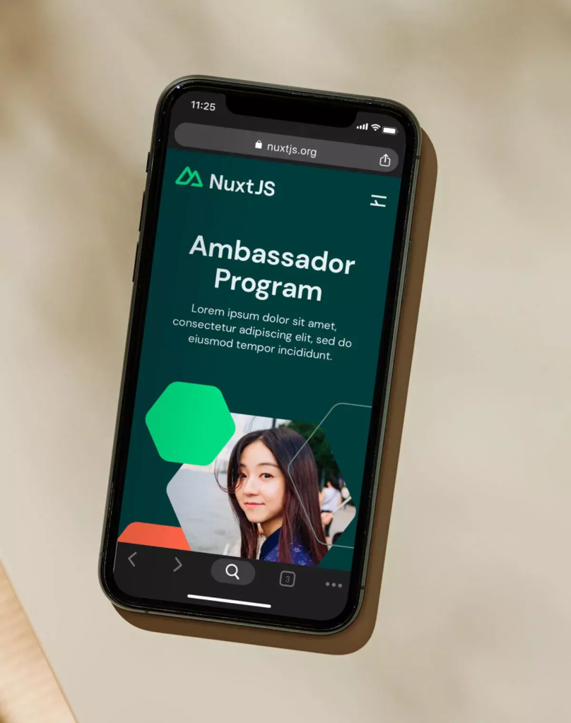 NuxtJS website shown on a phone