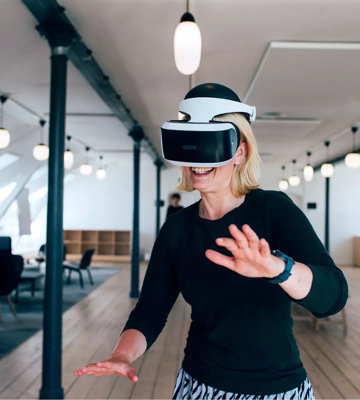 Woman with a VR set on her head