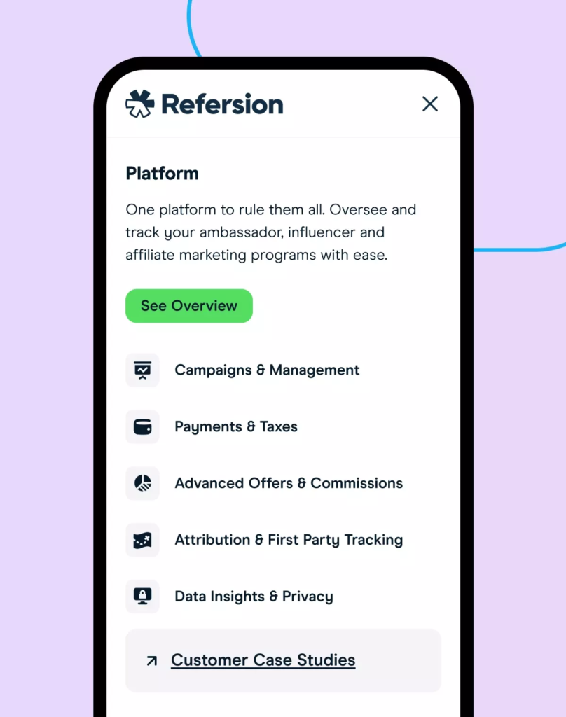 Refersion app shown on a phone screen
