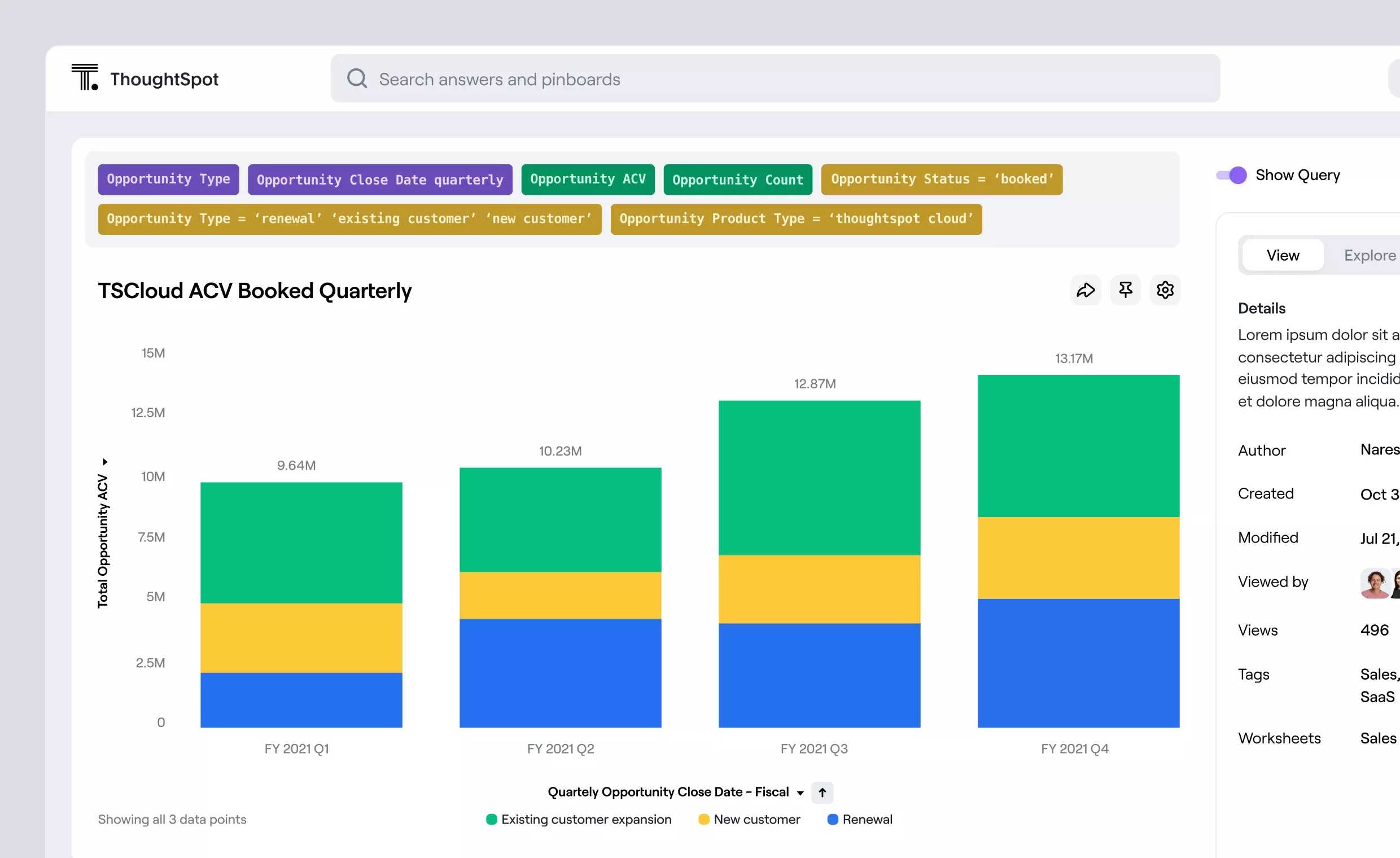 ThoughtSpot dashboard