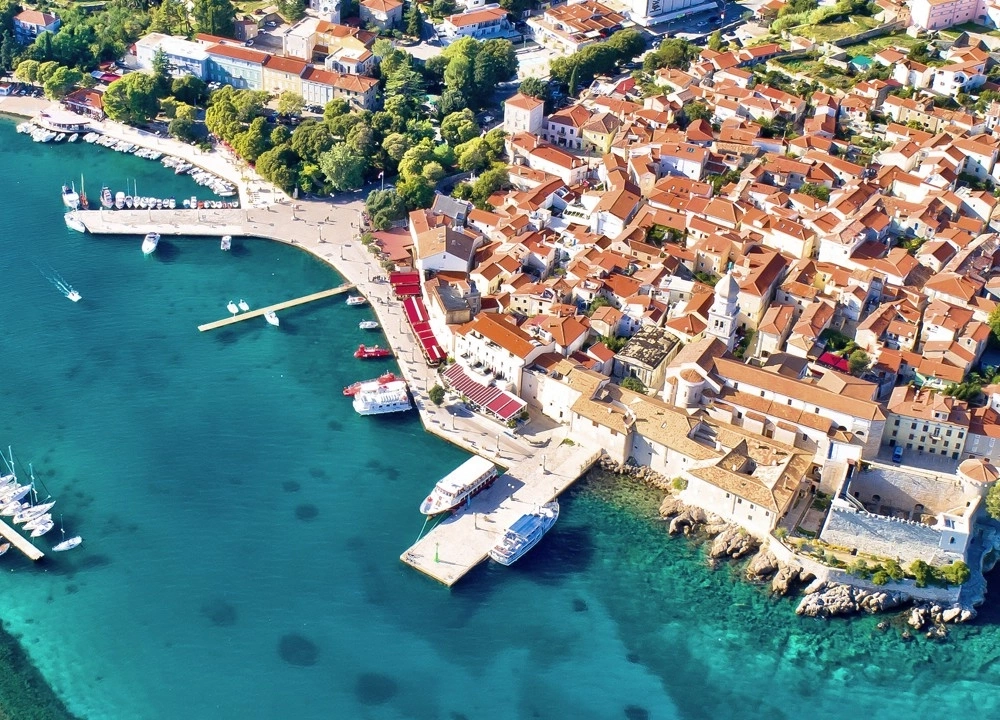 Beautiful blue sea and old town look from above