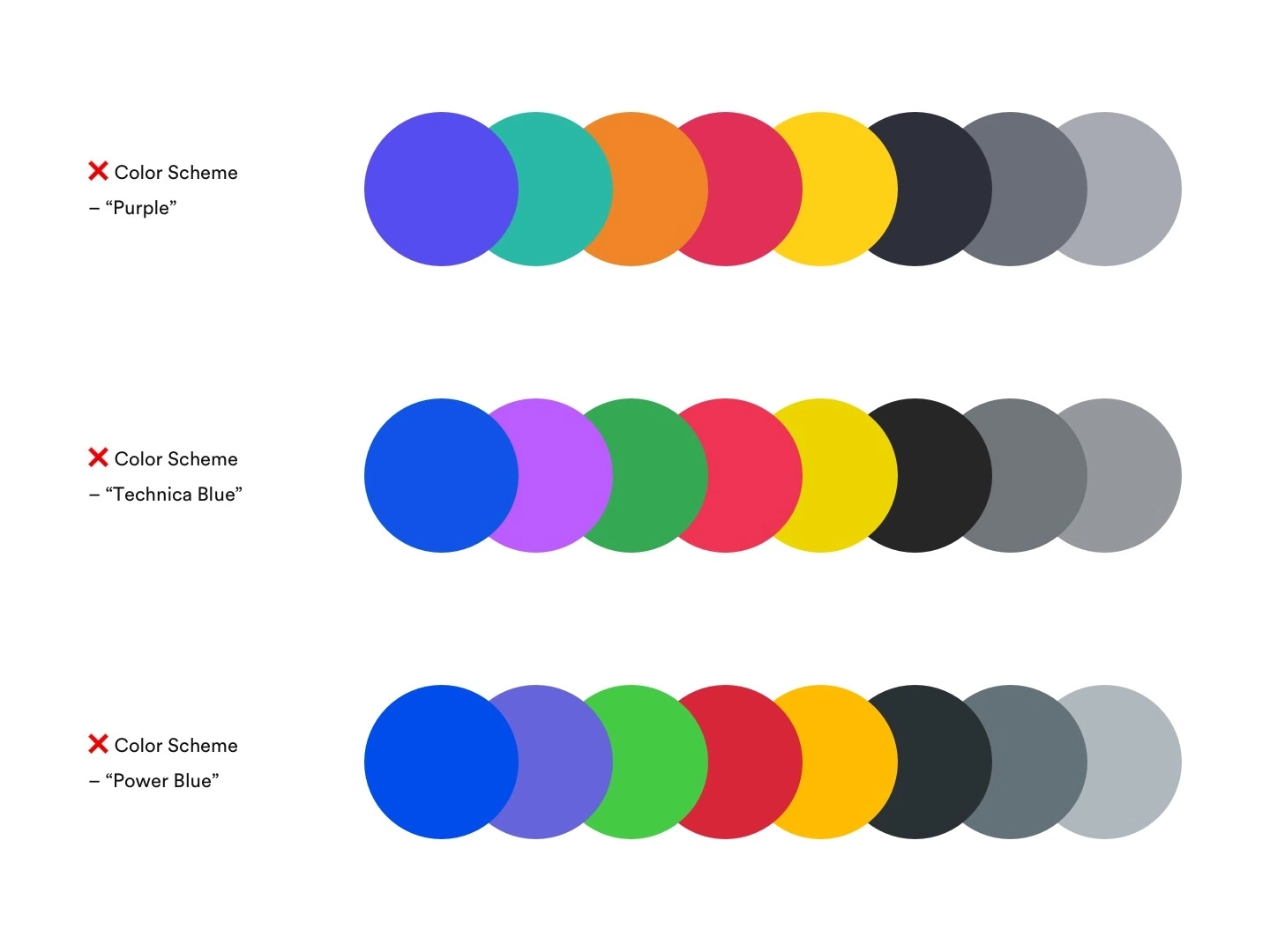Color scheme shown in many circles with different colors