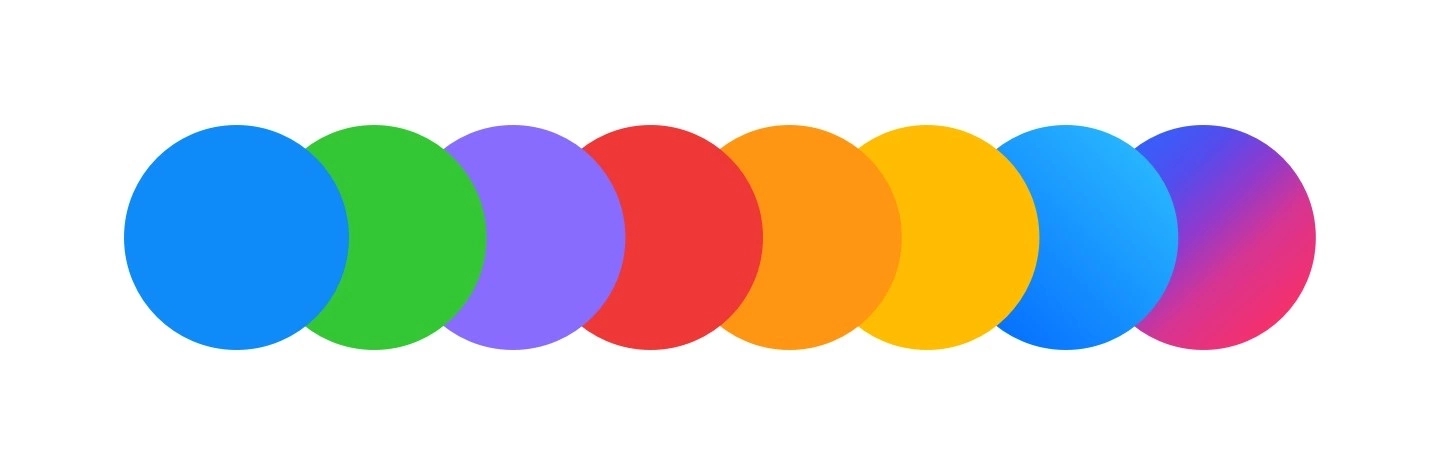Color scheme shown in many circles with different colors