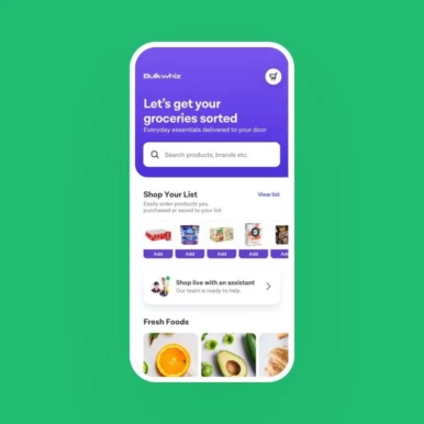 Food shopping app shown on a phone screen